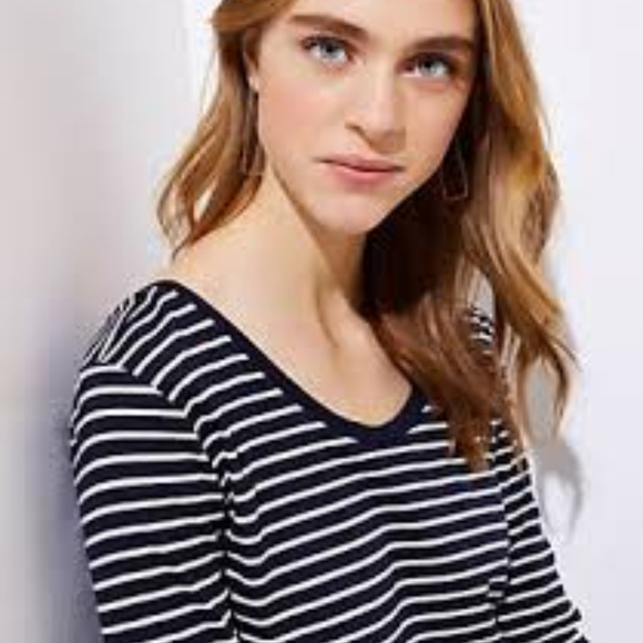 LOFT Petite Striped Scoop Neck Tee - Picture 2 of 3